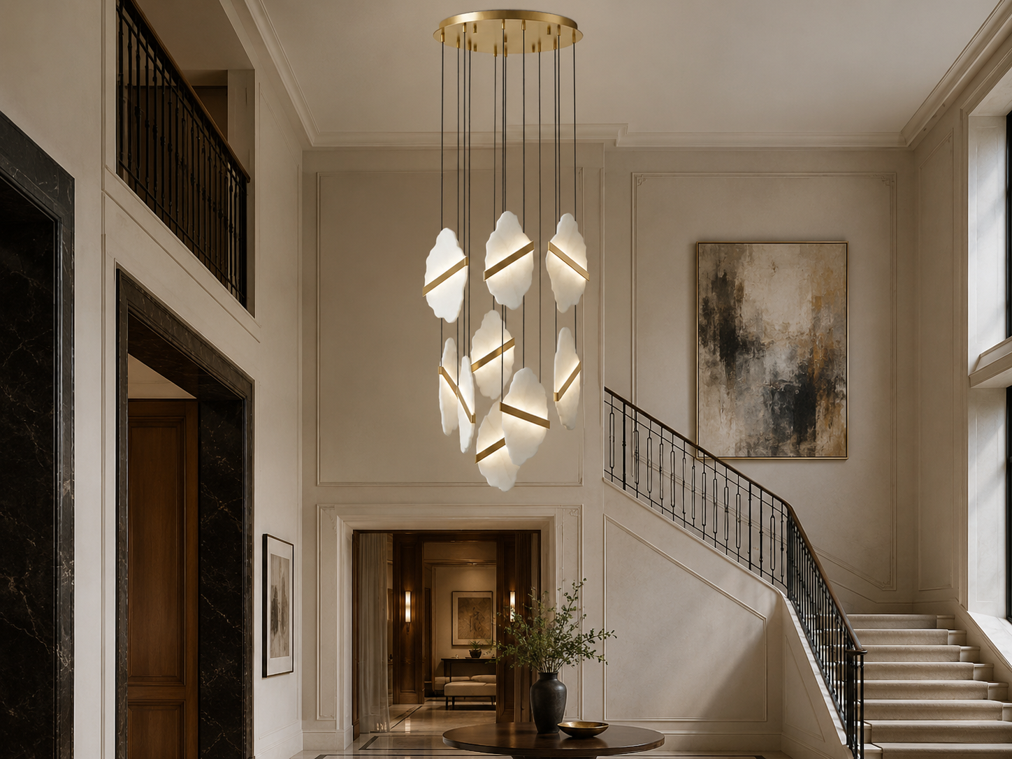 Alabaster Staircase Chandelier Guide: Cascading Stone Lights for Tall Foyers