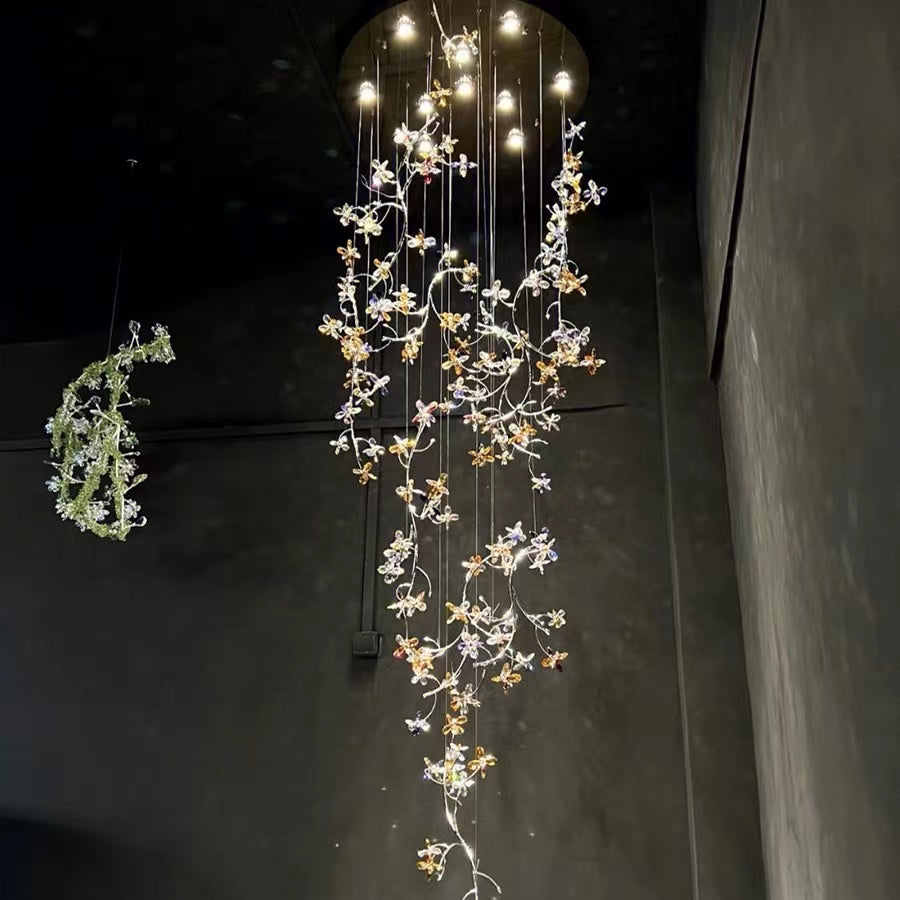 Luxury Branch Flower Crystal Chandelier for High Ceilings by Bling Lighting Studio