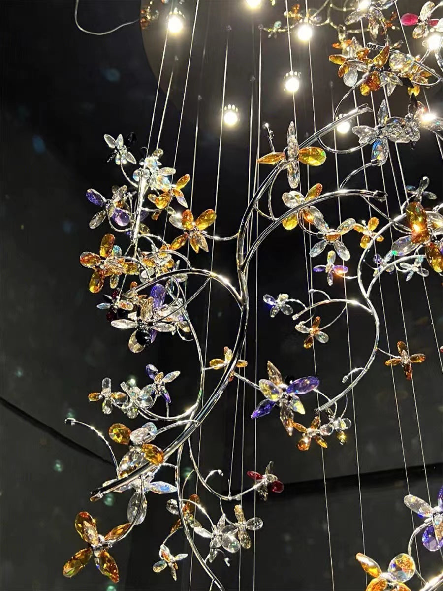 Luxury Branch Flower Crystal Chandelier for High Ceilings material and finish detail