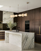 Modern Linear White Alabaster Solid Ball Thread Synthetic Shade Hanging Light for Dining
