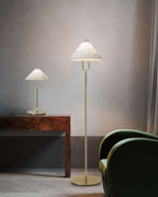 Fuji Aluminum Golden Rod LED Cone Alabaster High Floor Lamp H 55"