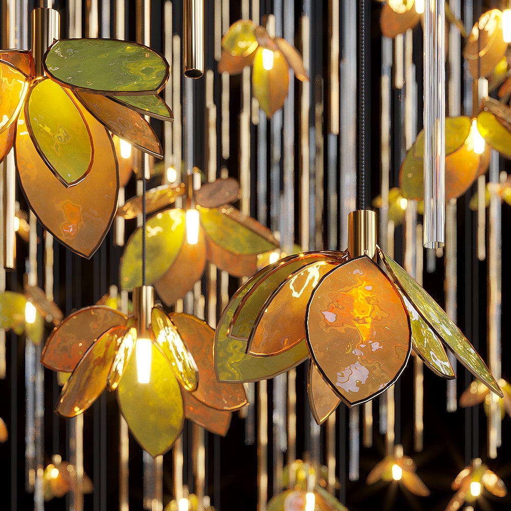 Amber Blossom Rain Chandelier