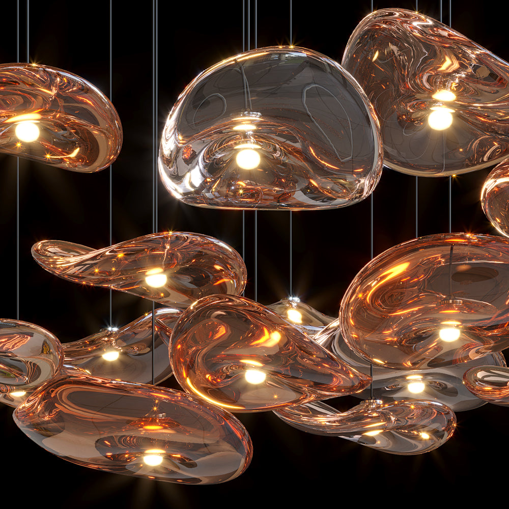 Amber Glass Pebble Cluster Chandelier