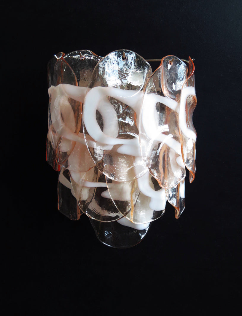 Murano Wall Lamp | 10 Pink Crostoli Glass | Set of 2