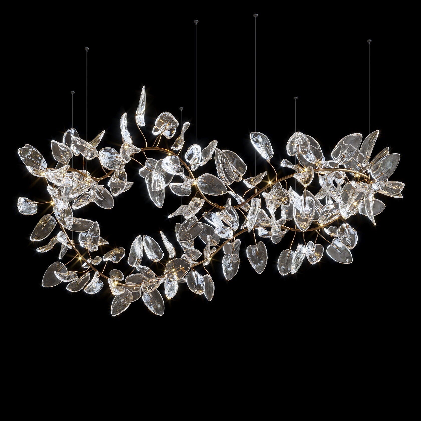 Aqua Glass Petal Branch Chandelier