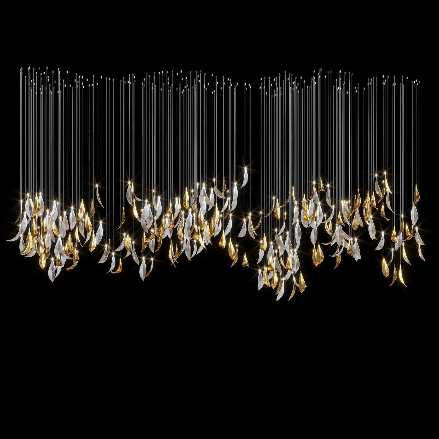 Gold Silver Leaf Rain Chandelier
