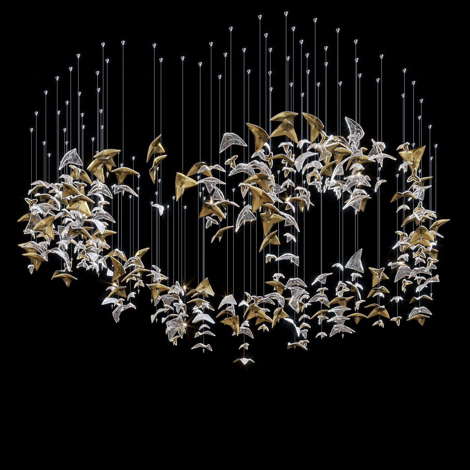 Gold Crystal Bird Flock Chandelier