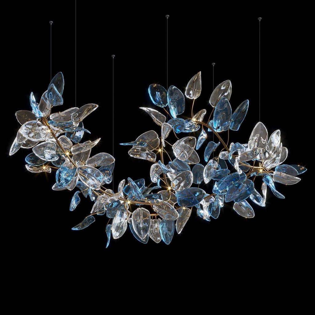 Aqua Glass Petal Branch Chandelier