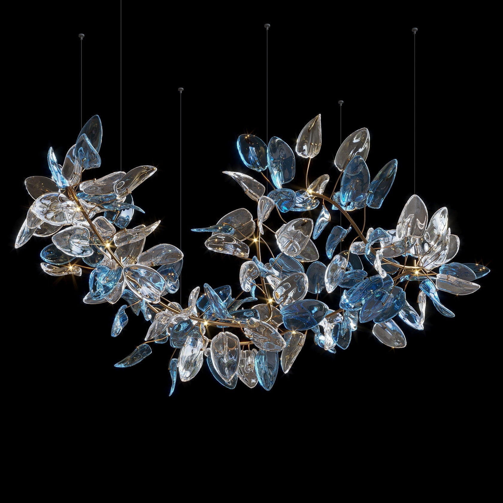 Aqua Glass Petal Branch Chandelier