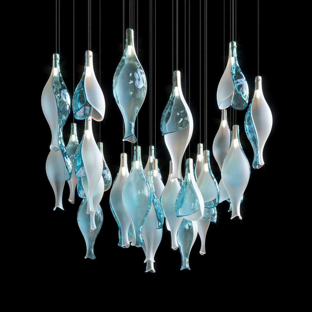 Aqua Glass Pod Cascade Chandelier