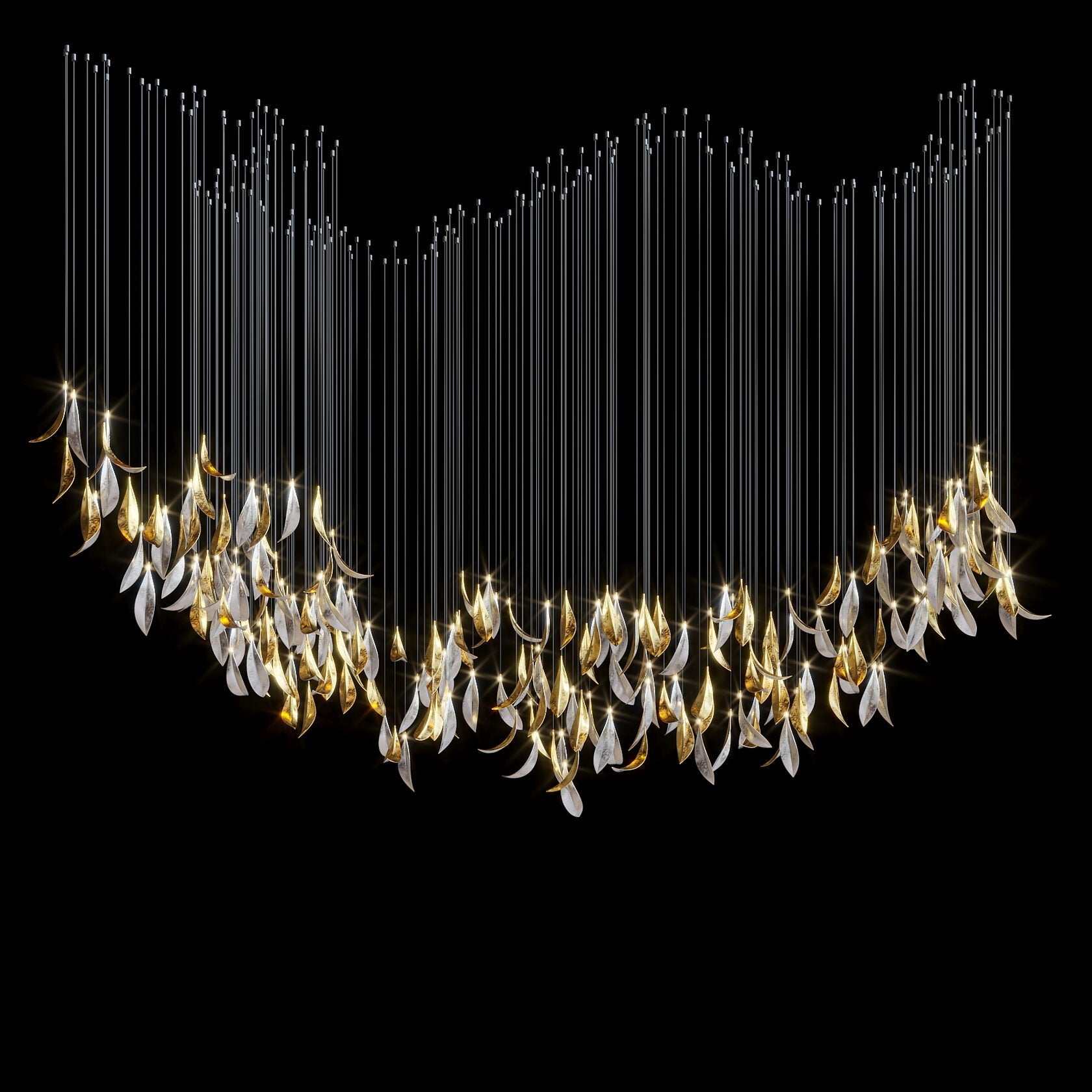 Gold Silver Leaf Rain Chandelier