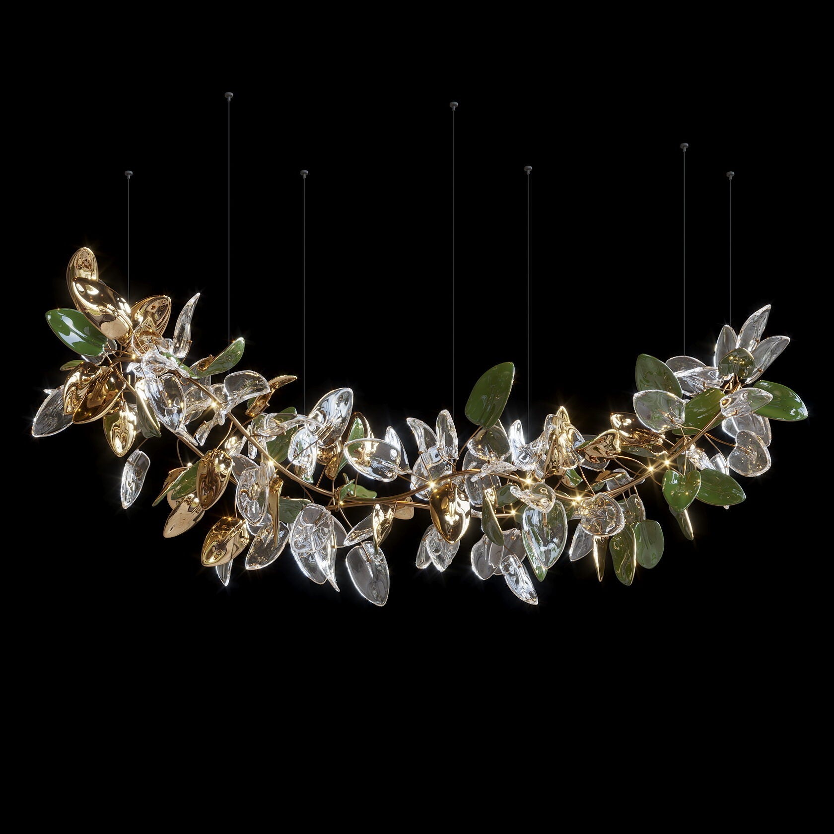 Aqua Glass Petal Branch Chandelier