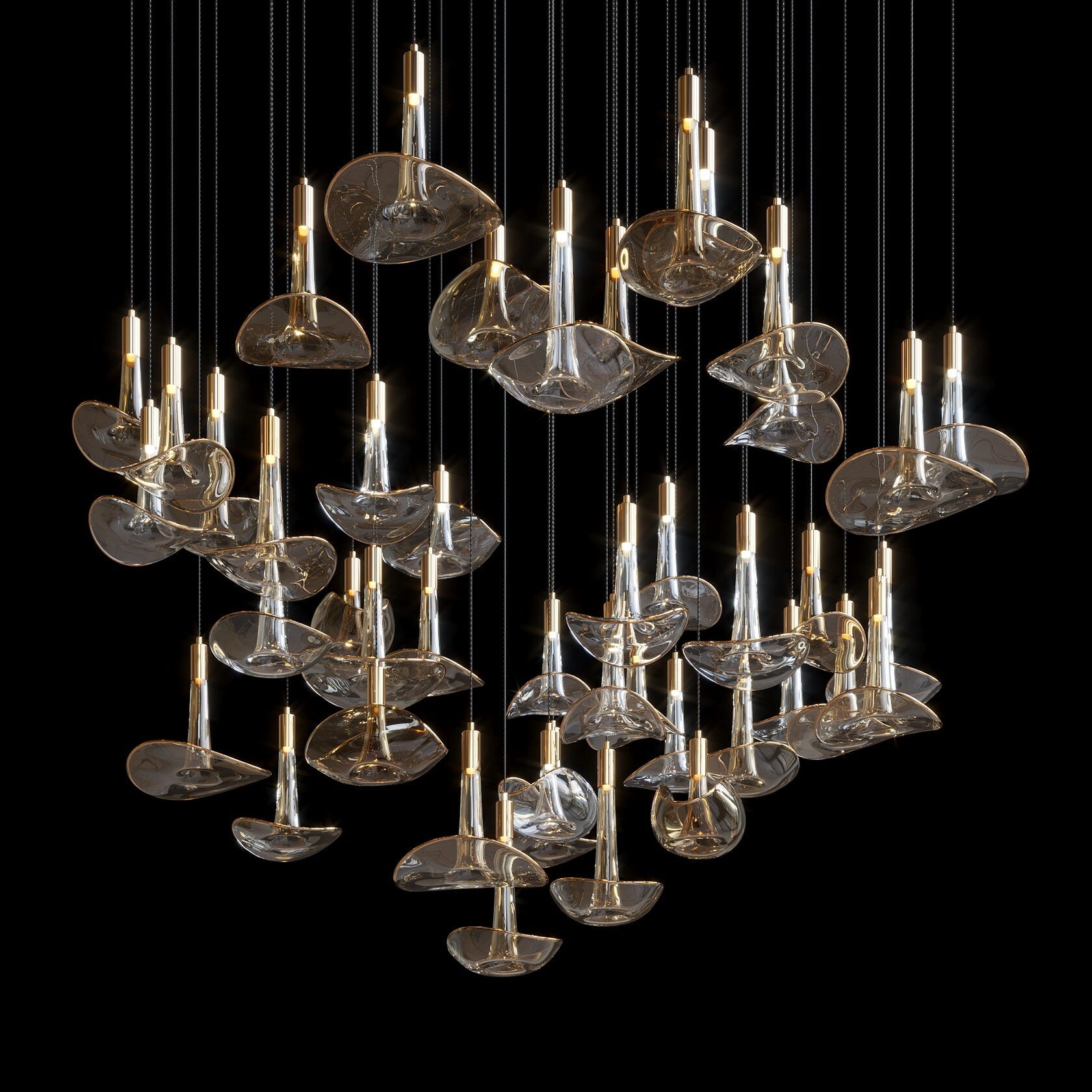 Smoke Glass Bell Cluster Chandelier
