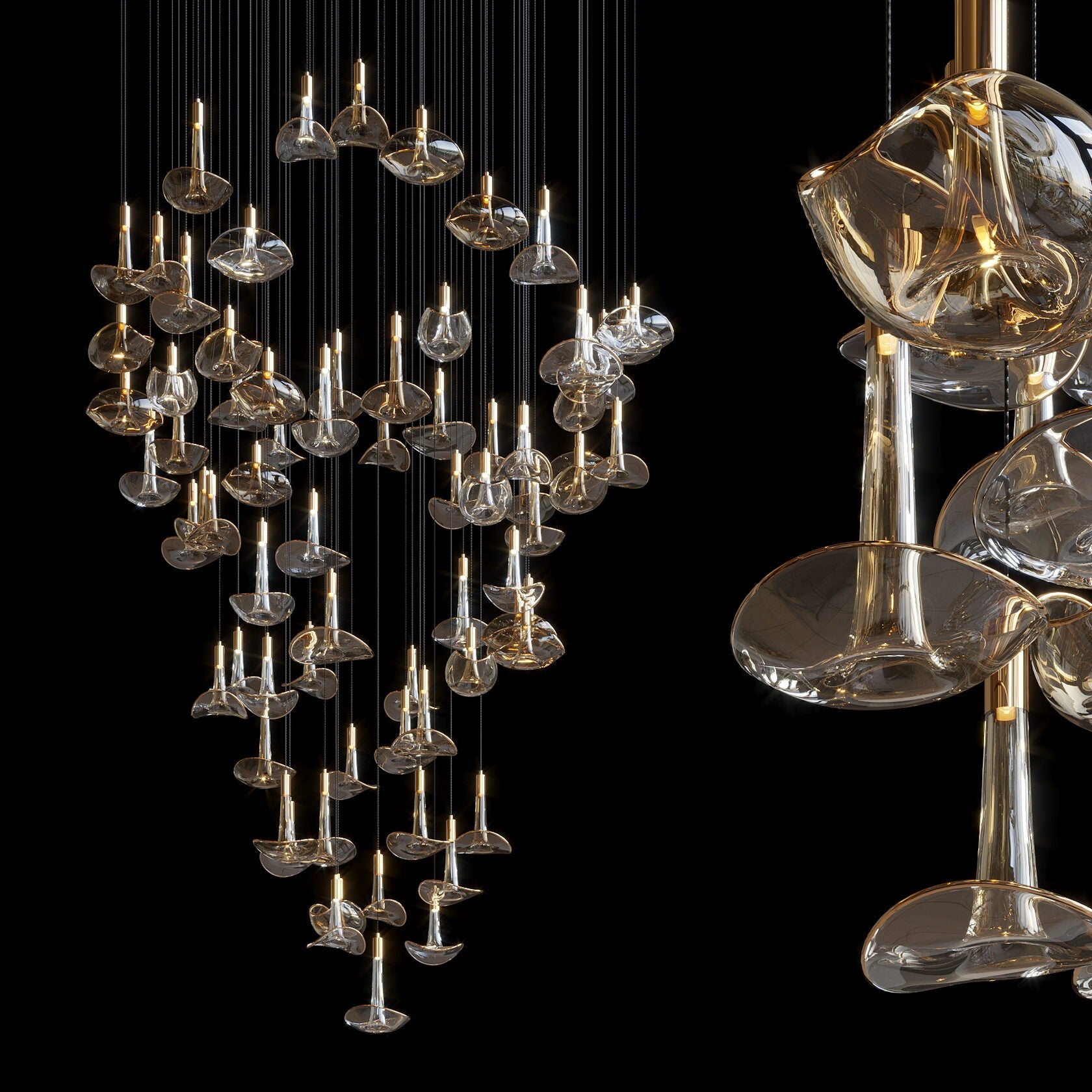 Smoke Glass Bell Cluster Chandelier