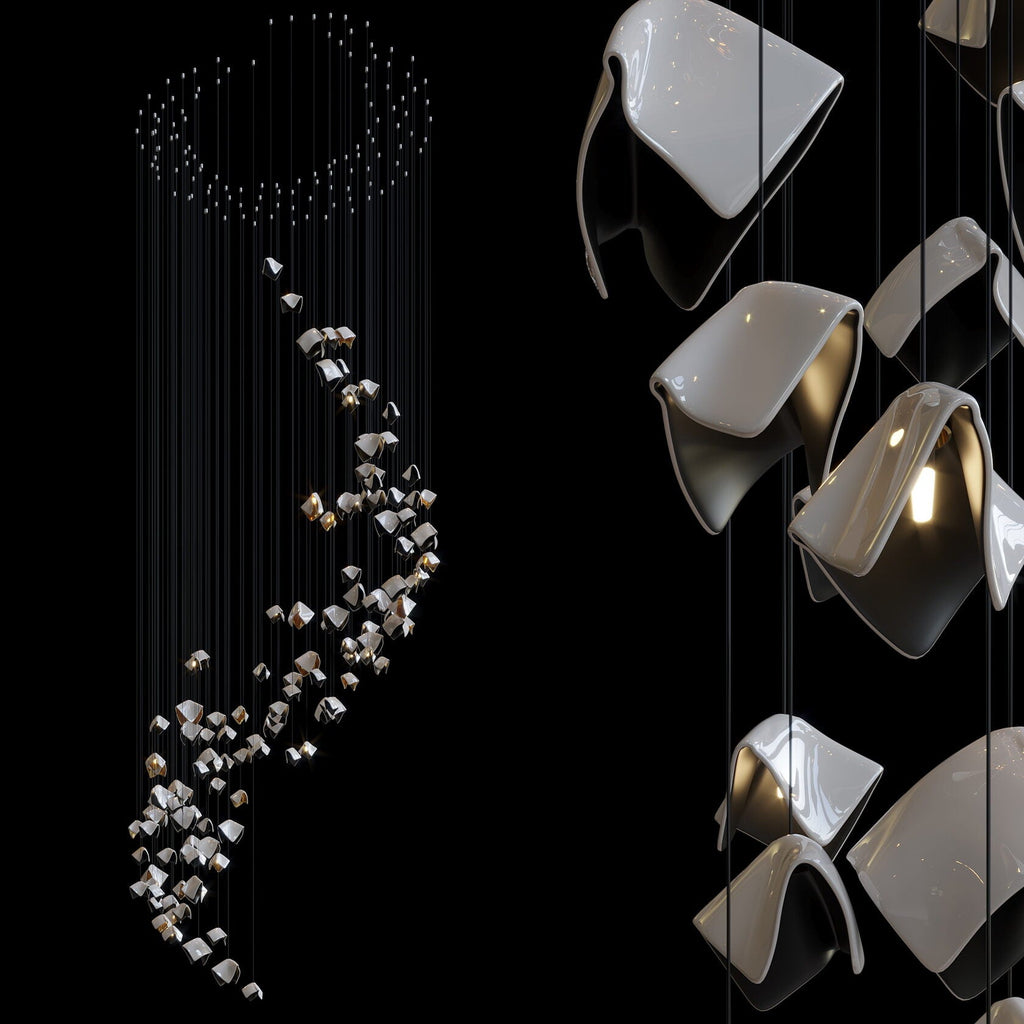 Aqua Faceted Ribbon Chandelier
