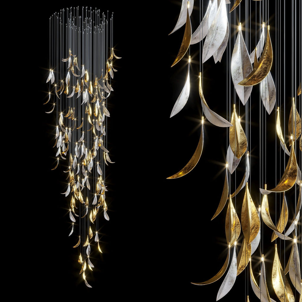 Gold Silver Leaf Rain Chandelier