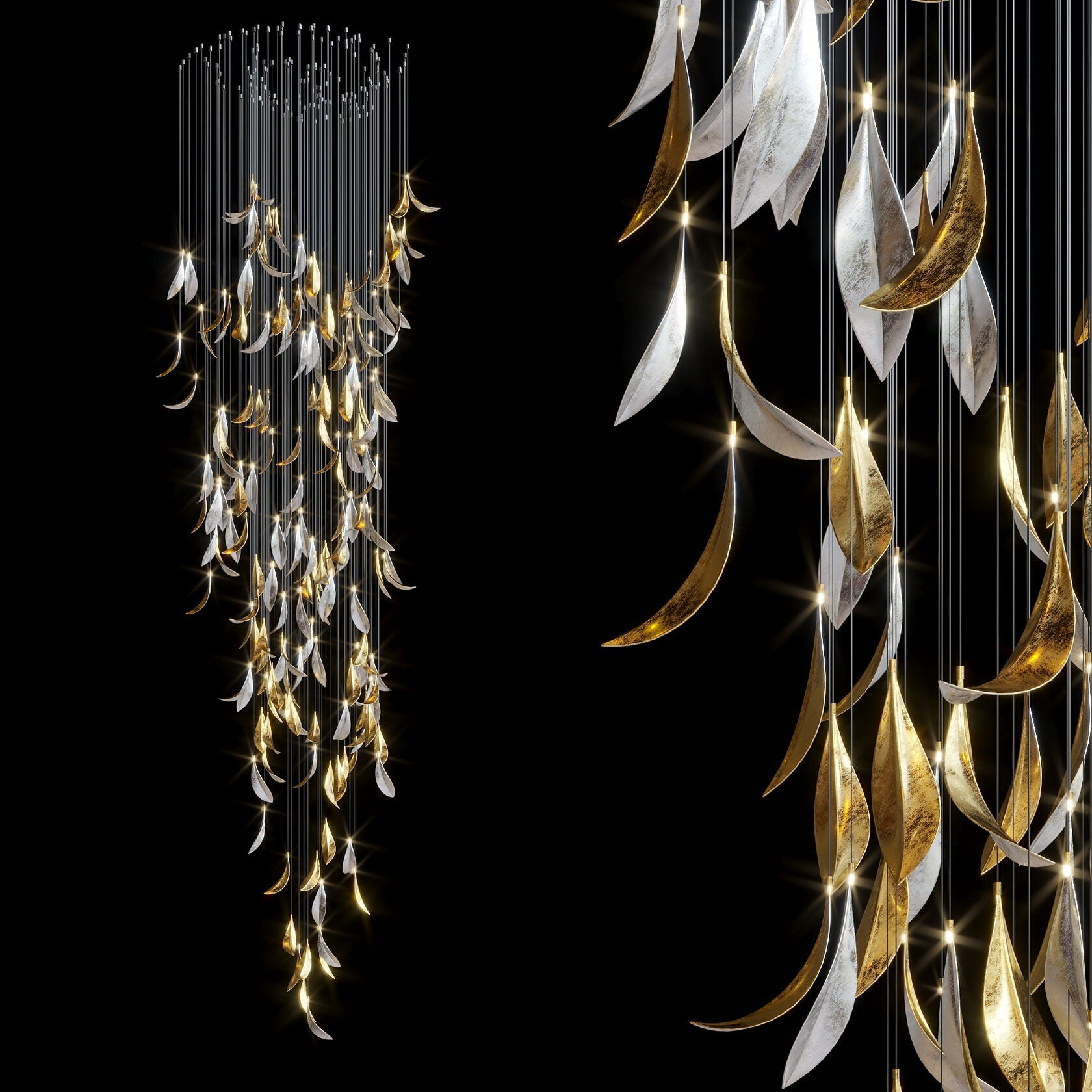 Gold Silver Leaf Rain Chandelier