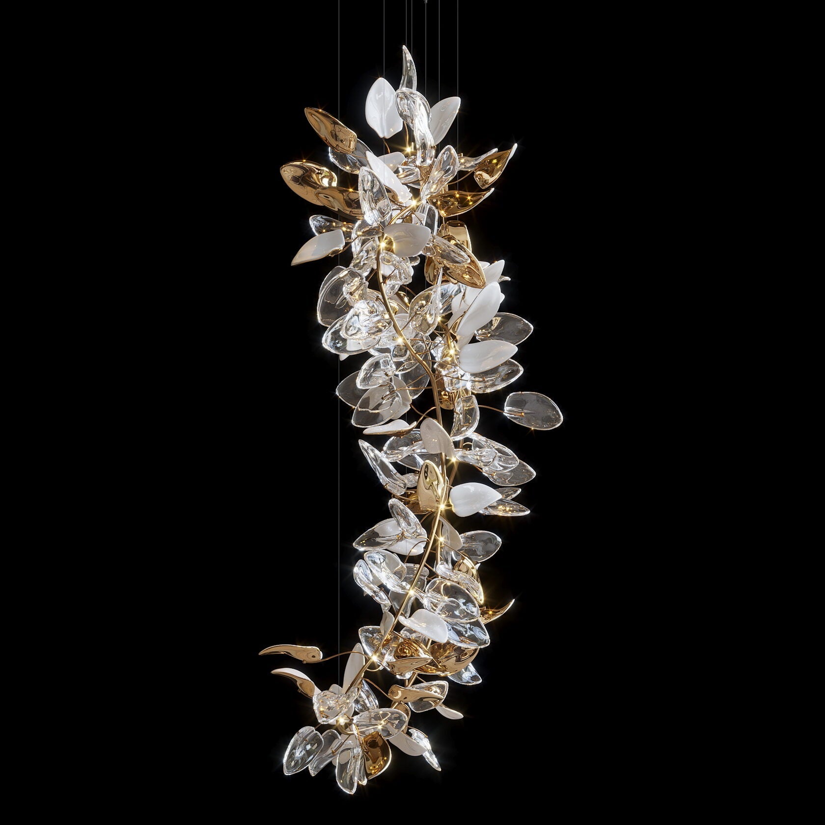 Aqua Glass Petal Branch Chandelier