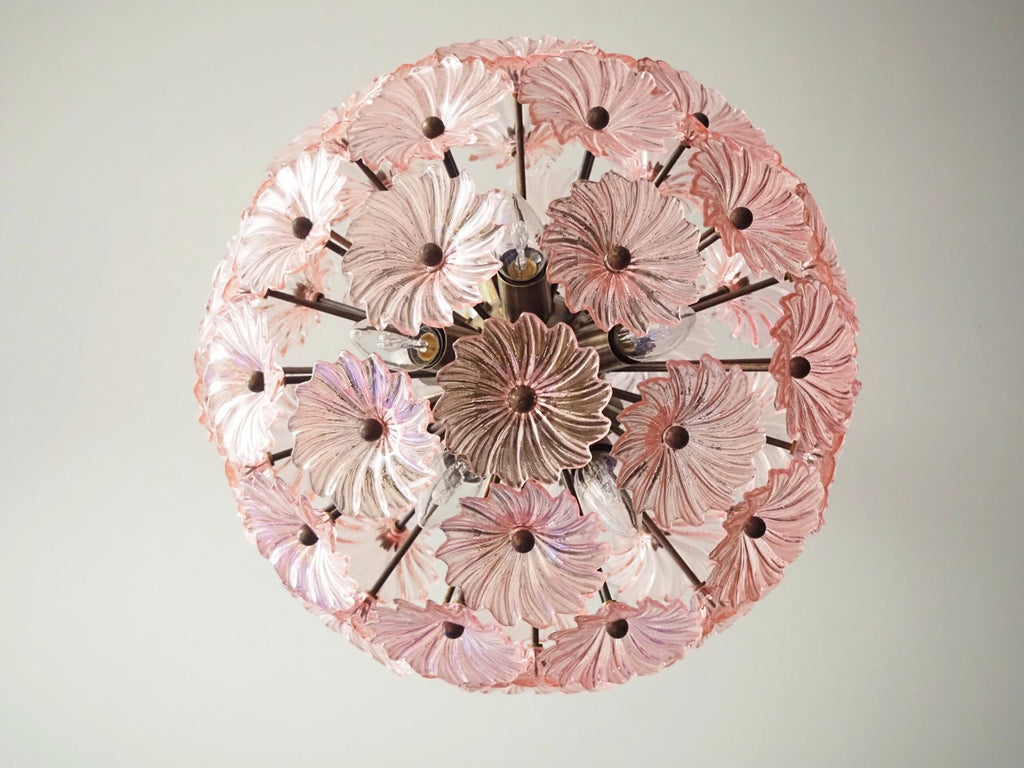 Murano Chandelier | 51 Pink Daisy Glass detail by Bling Lighting Studio