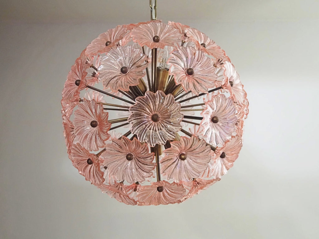 Murano Chandelier | 51 Pink Daisy Glass detail by Bling Lighting Studio