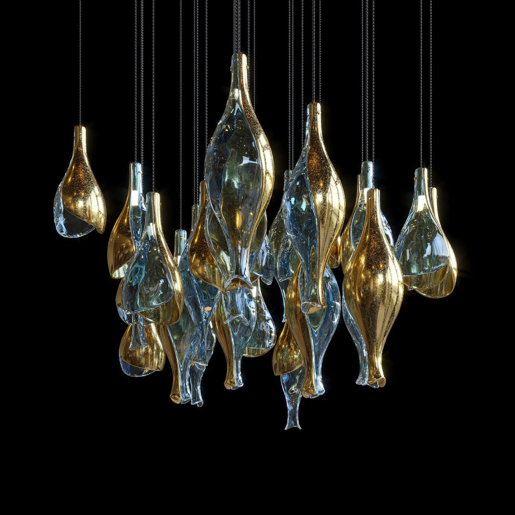 Blue Amber Glass Pod Cluster Chandelier
