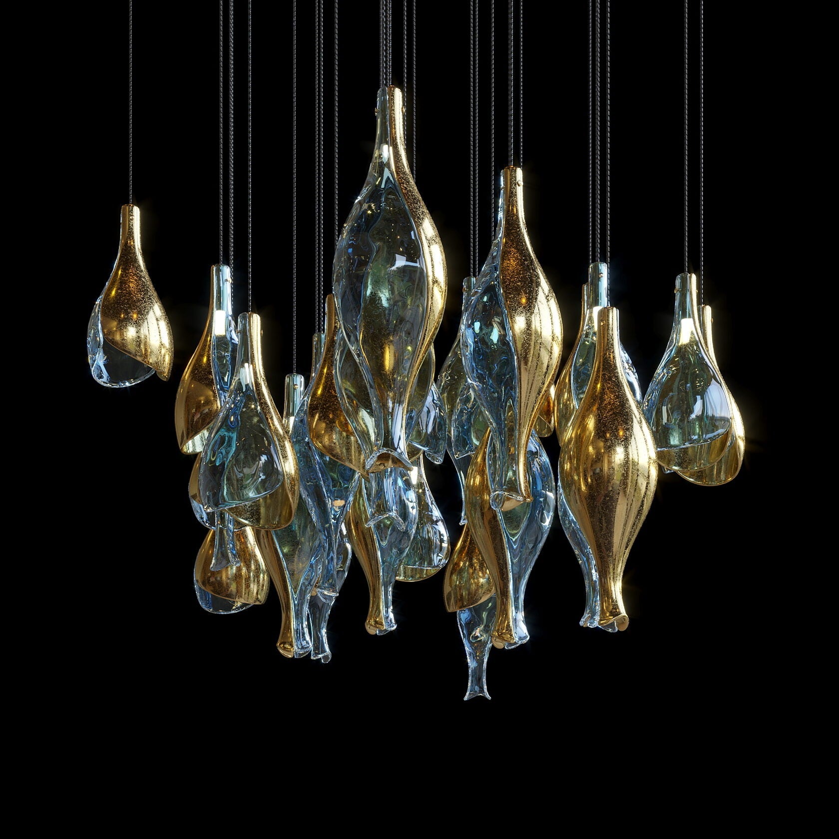Blue Amber Glass Pod Cluster Chandelier