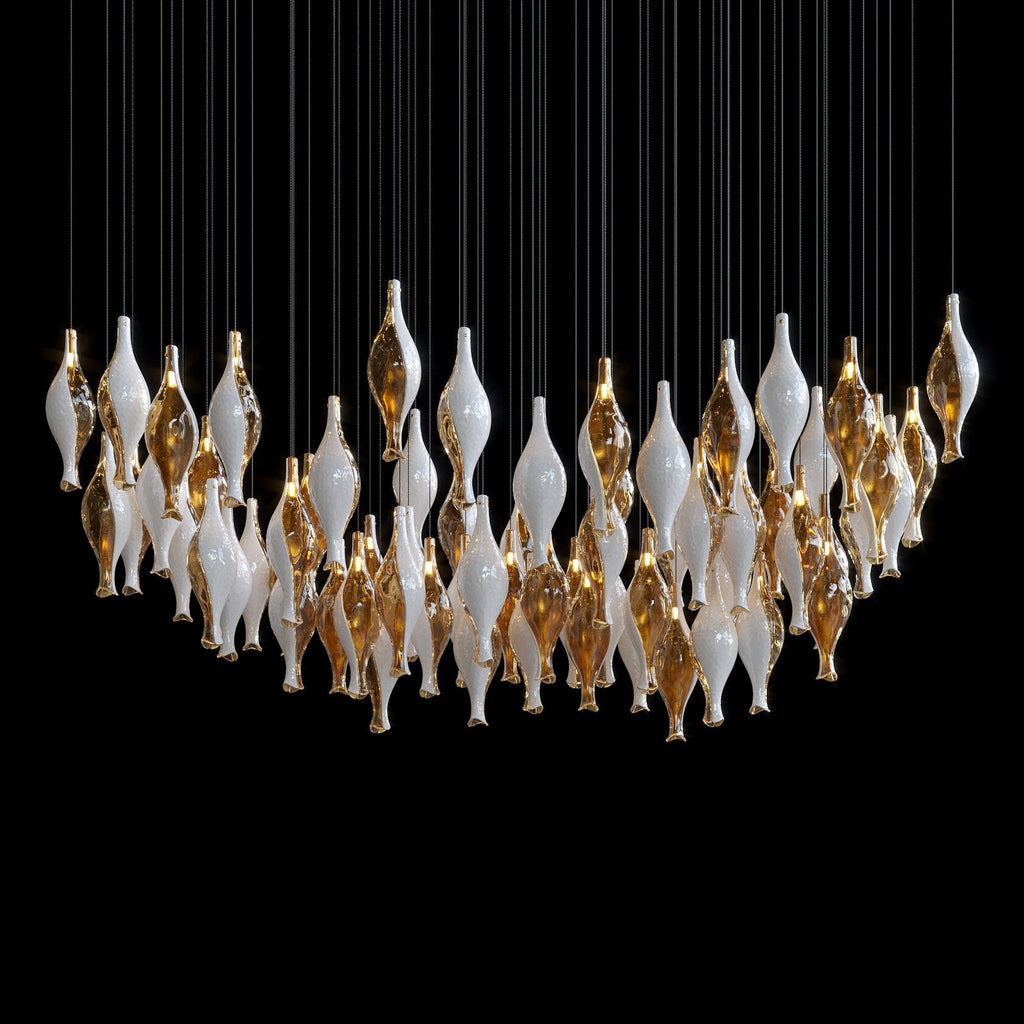 Amber Glass Pod Cascade Chandelier