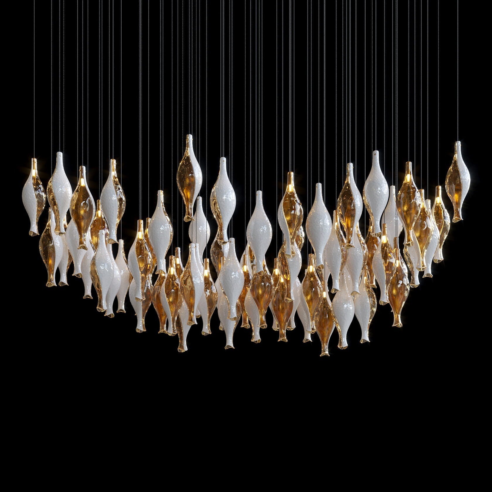Amber Glass Pod Cascade Chandelier