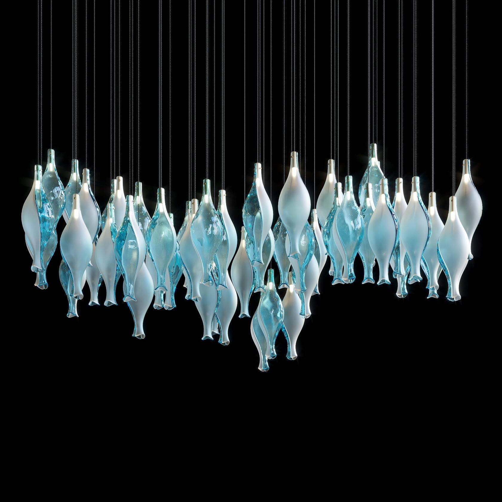 Aqua Glass Pod Cascade Chandelier