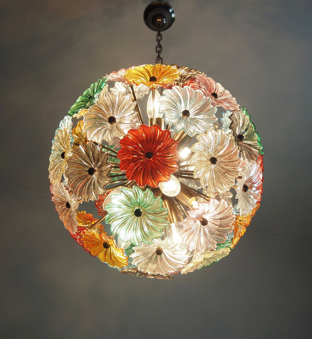 Murano Chandelier | 51 Multicolour Daisy Glass detail by Bling Lighting Studio