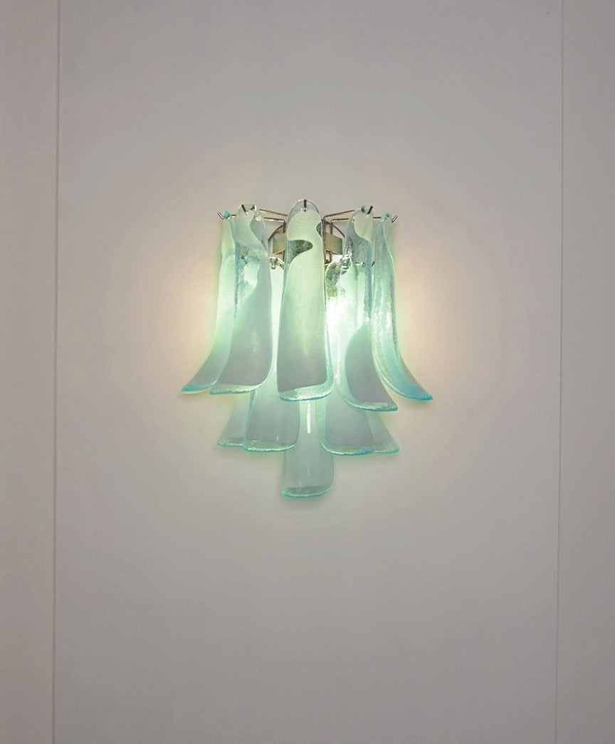 Murano Wall Lamp | 10 White Turquoise Lattimo Petal Glass | Set of 2