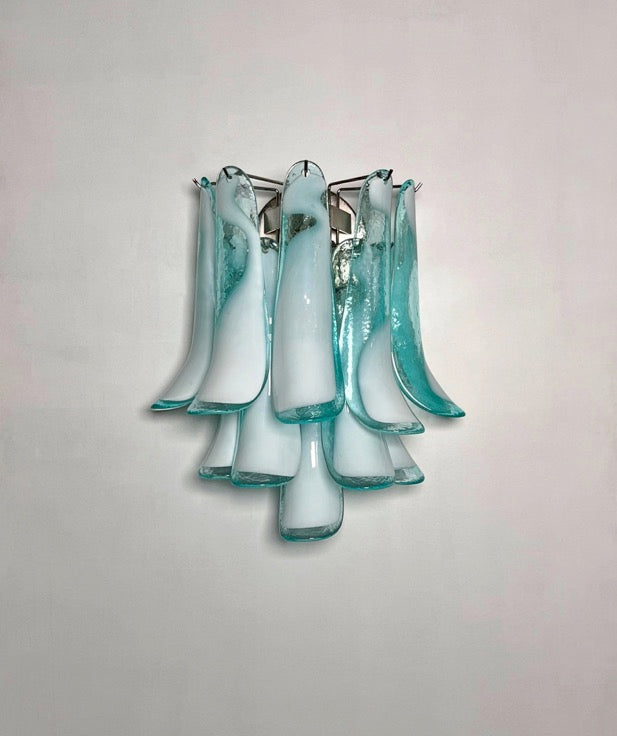 Murano Wall Lamp | 10 White Turquoise Lattimo Petal Glass | Set of 2