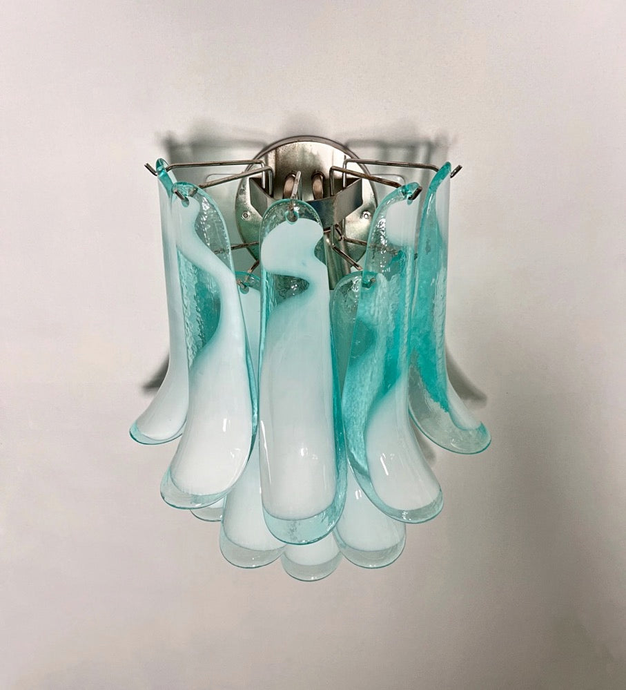 Murano Wall Lamp | 10 White Turquoise Lattimo Petal Glass | Set of 2