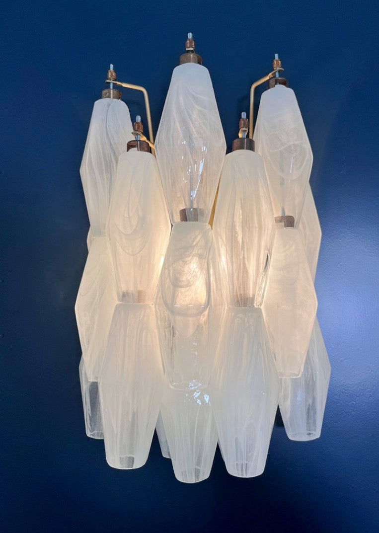 Murano Wall Lamp | 17 White Alabaster Poliedri Glass | Set of 2