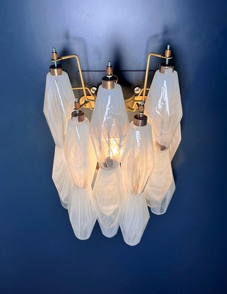Murano Wall Lamp | 17 White Alabaster Poliedri Glass | Set of 2