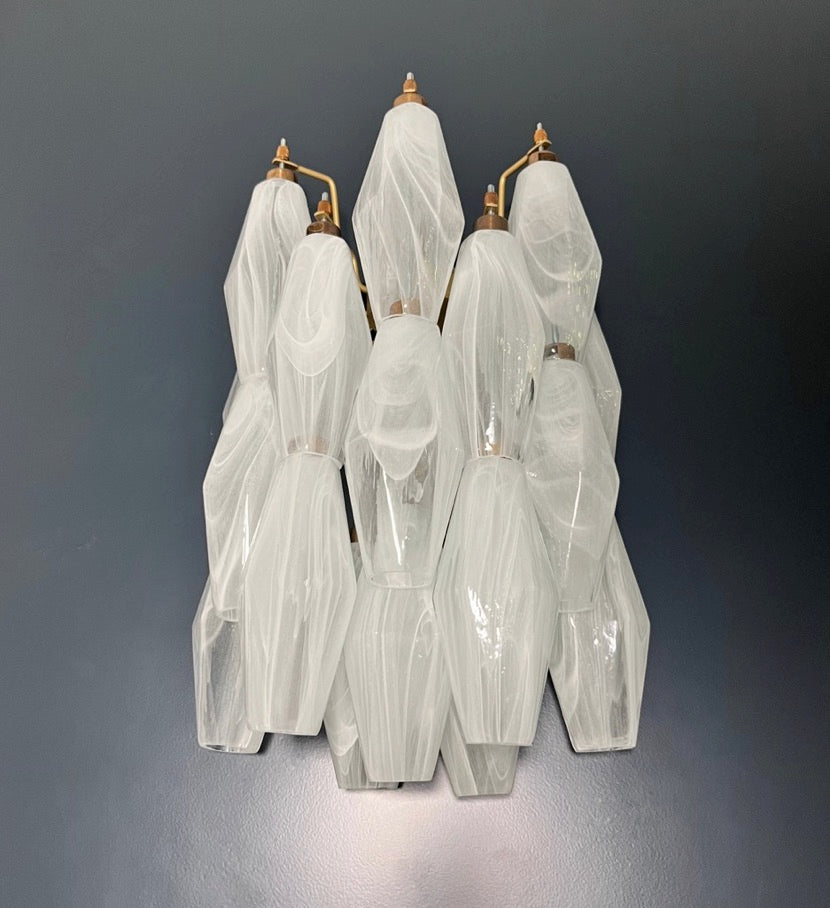 Murano Wall Lamp | 17 White Alabaster Poliedri Glass | Set of 2