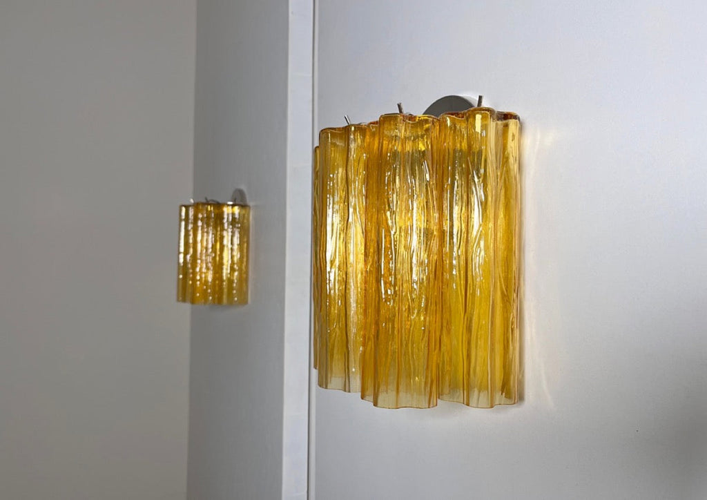 Murano Wall Lamp | 5 Yellow Glass Tubes | Set of 2