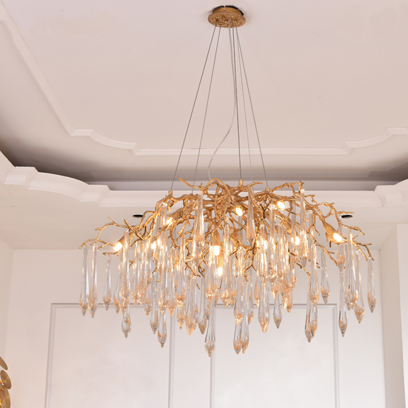 Iris Raindrop Crystal Branch Chandelier detail view
