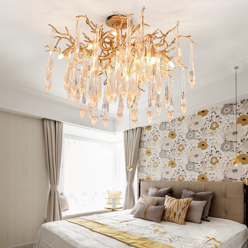 Iris Raindrop Brass Branch Crystal Ceiling Light Flushmount by Bling Lighting Studio