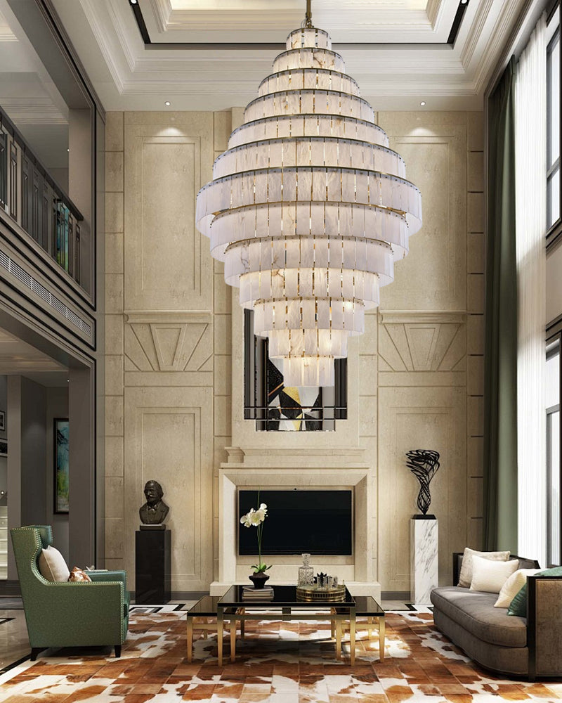 Stairwell Large Alabaster Chandelier for High Ceilings detail view