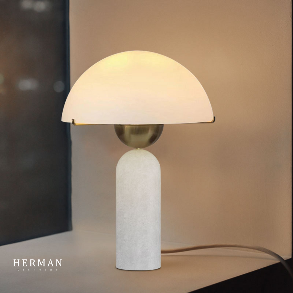 G9 Alabaster White Stone Table Lamp material and finish detail