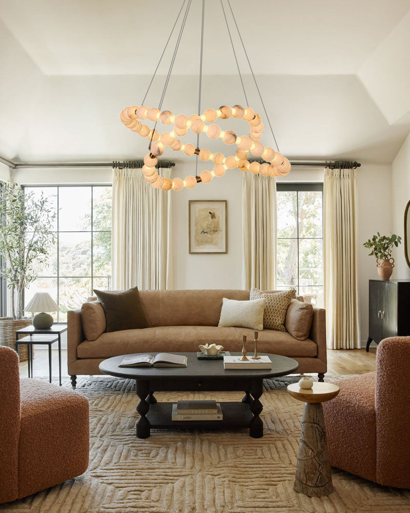 Modern Pearl Alabaster Necklace Circle Triple Chandelier with Dia 60+80+100cm by Bling Lighting Studio