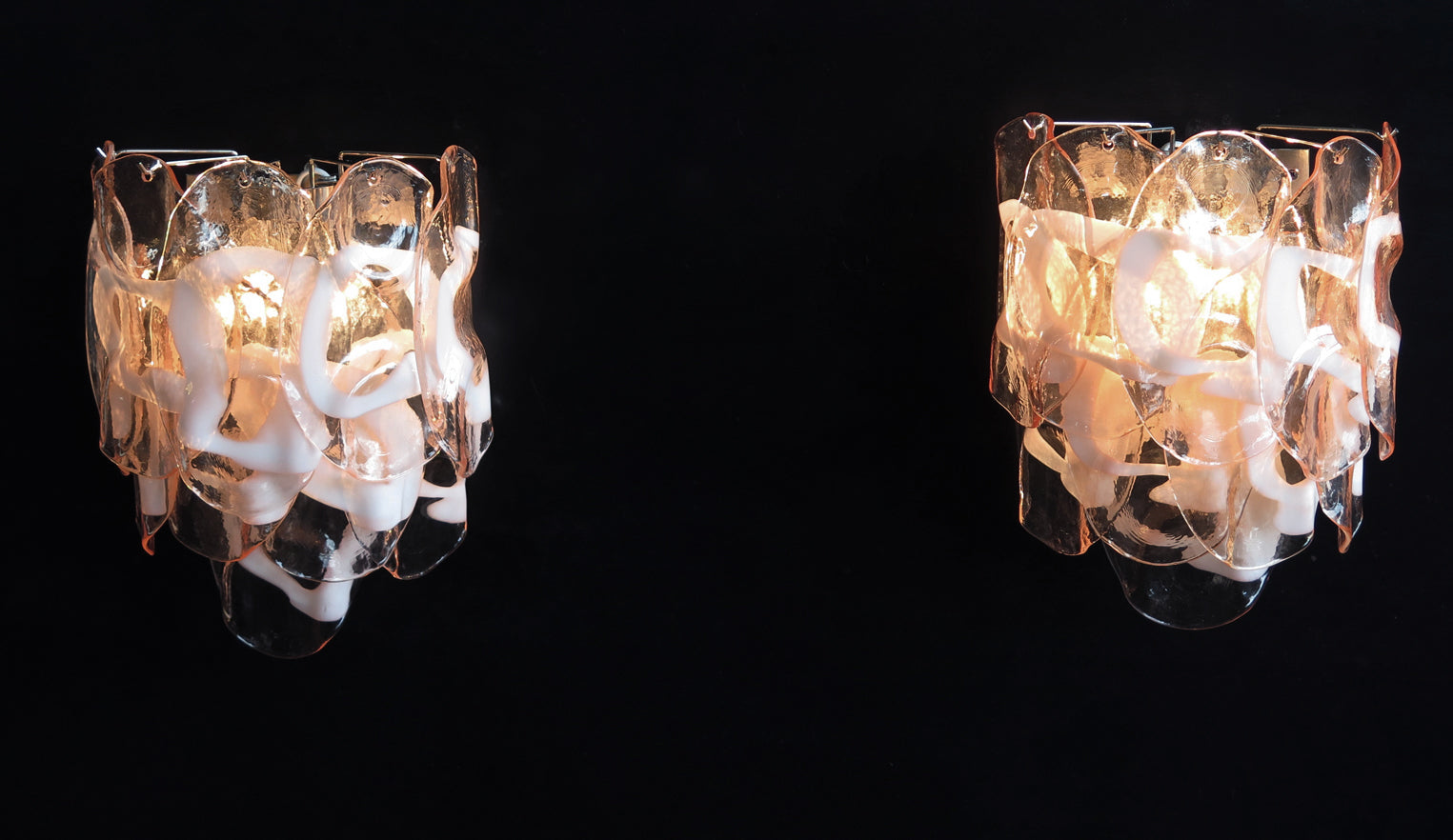 Murano Wall Lamp | 10 Pink Crostoli Glass | Set of 2