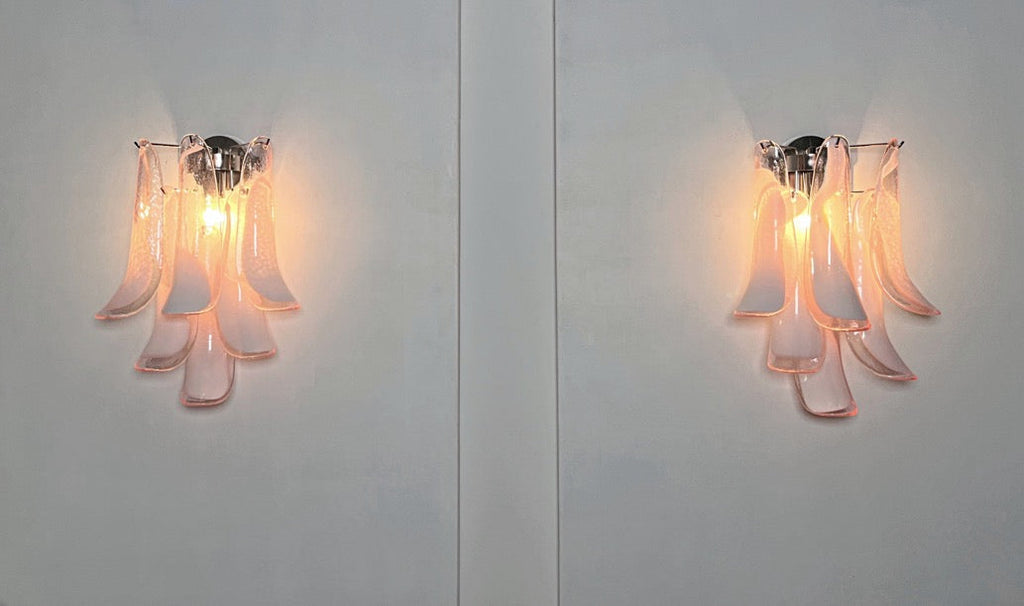 Murano Wall Lamp | 6 Pink Lattimo Petal Glass | Set of 2