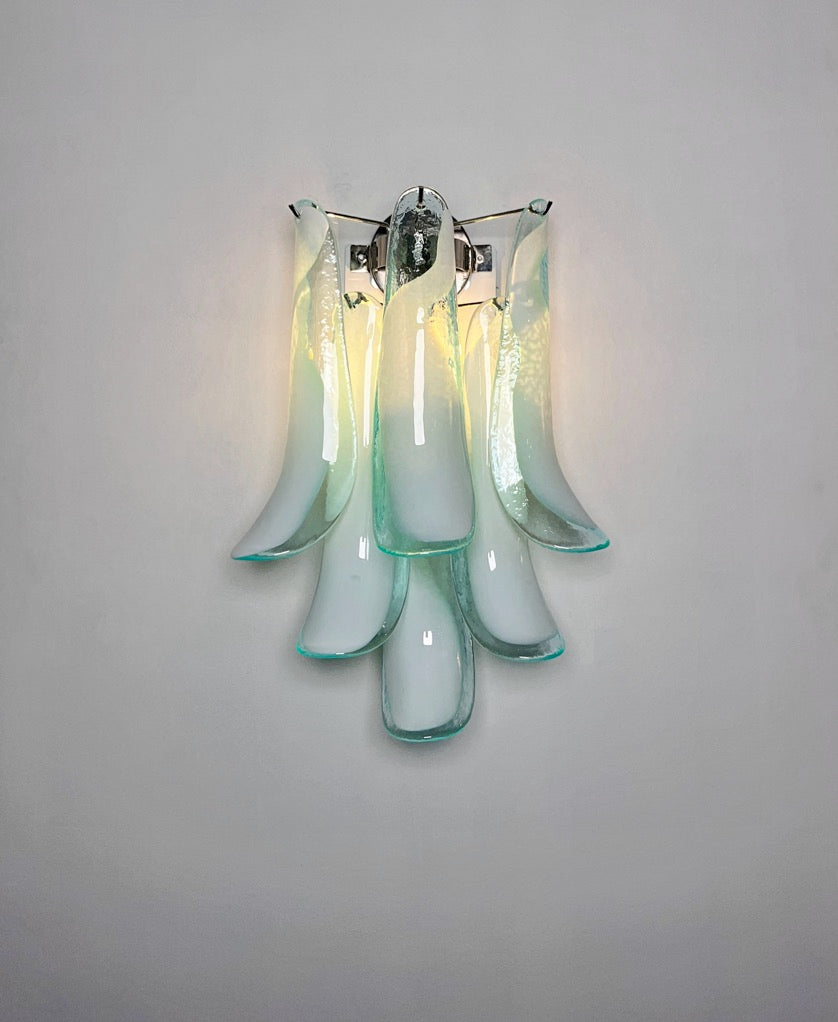 Murano Wall Lamp | 6 Turquoise Lattimo Petal Glass | Set of 2
