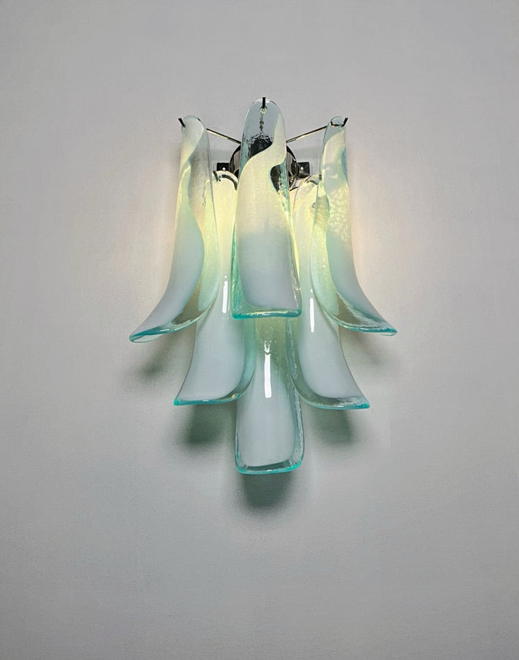 Murano Wall Lamp | 6 Turquoise Lattimo Petal Glass | Set of 2