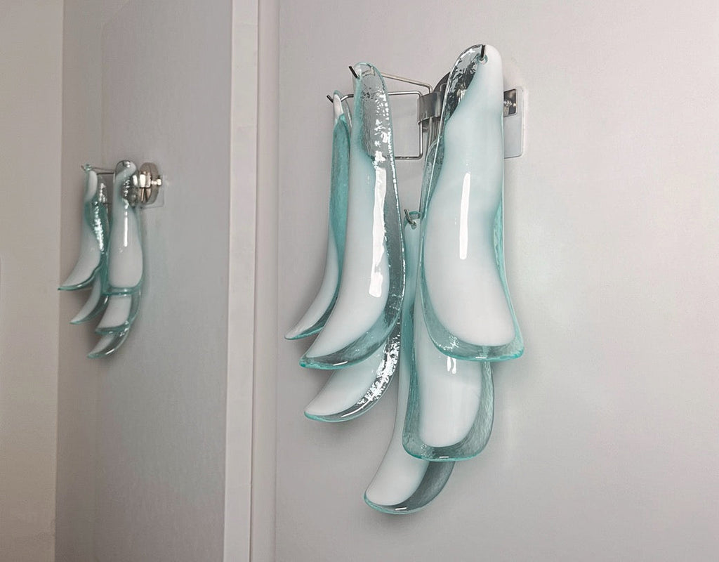Murano Wall Lamp | 6 Turquoise Lattimo Petal Glass | Set of 2