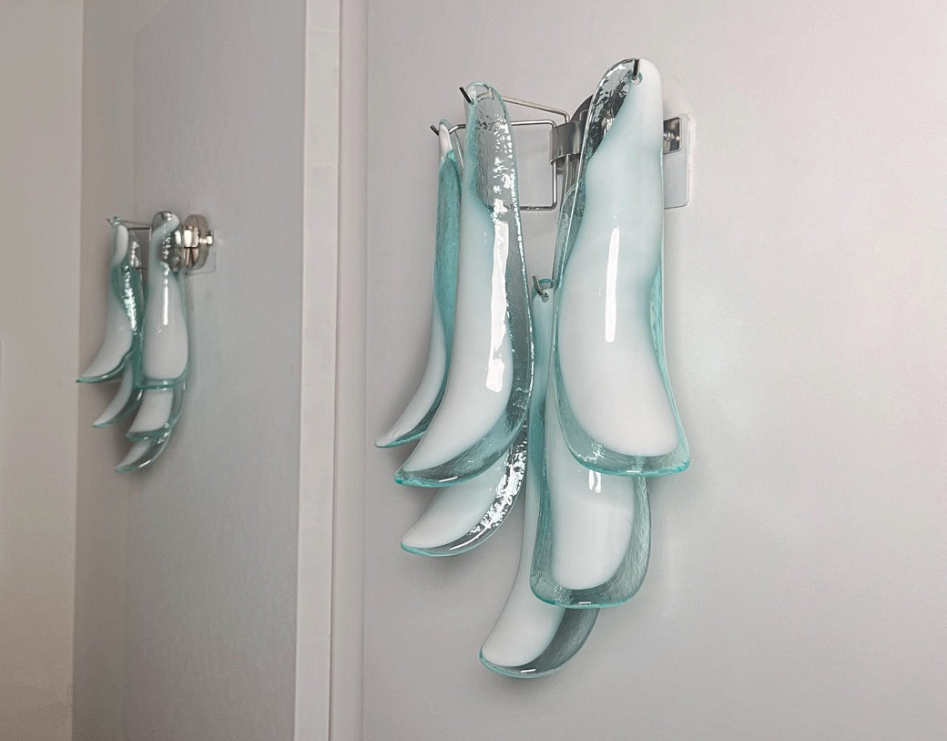 Murano Wall Lamp | 6 Turquoise Lattimo Petal Glass | Set of 2