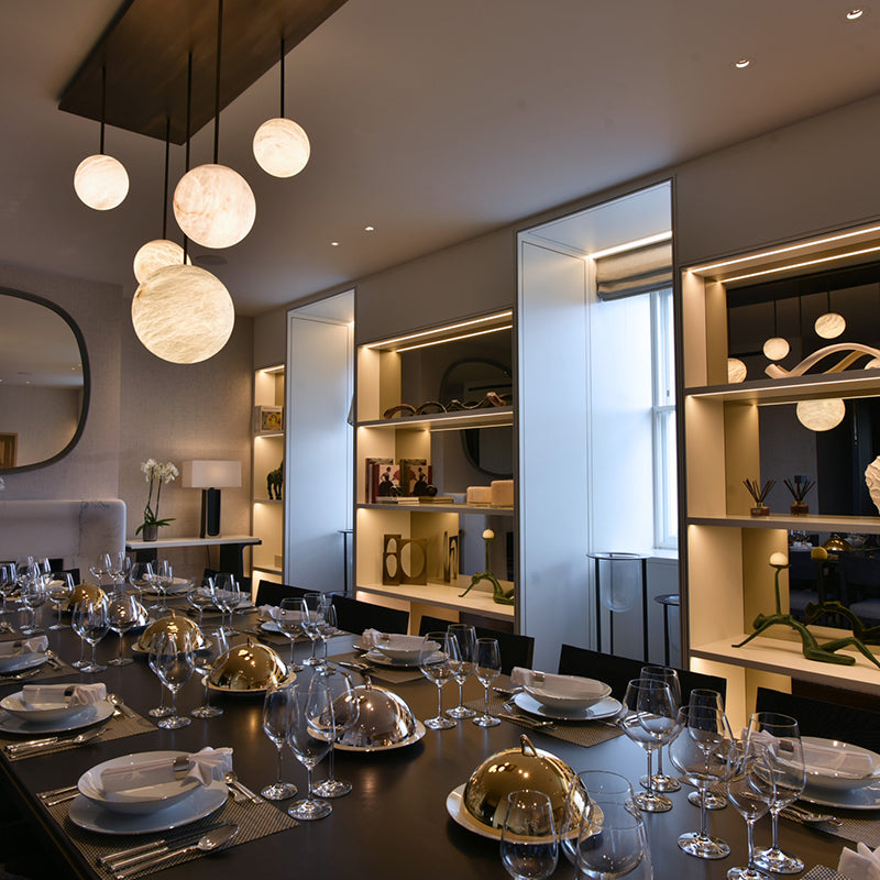 Glacera Alabaster Sphere Staircase Chandelier,Multi Pendant Light by Bling Lighting Studio