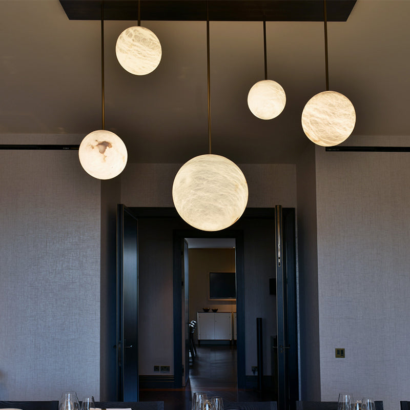 Glacera Alabaster Sphere Staircase Chandelier,Multi Pendant Light by Bling Lighting Studio